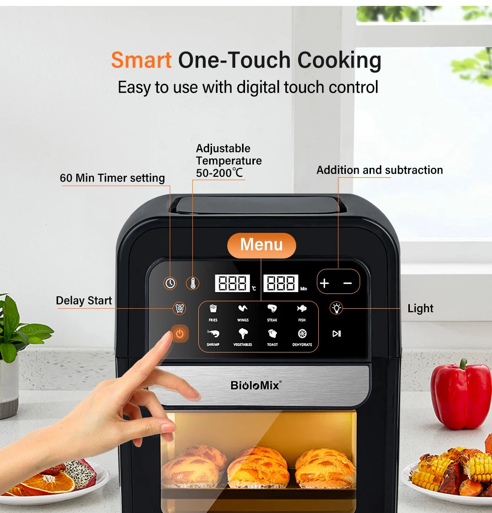 Multifunctional 7L Air Fryer Oiless Electric Oven, Dehydrator, Convection Oven, Touch Screen Presets Fry, Roast