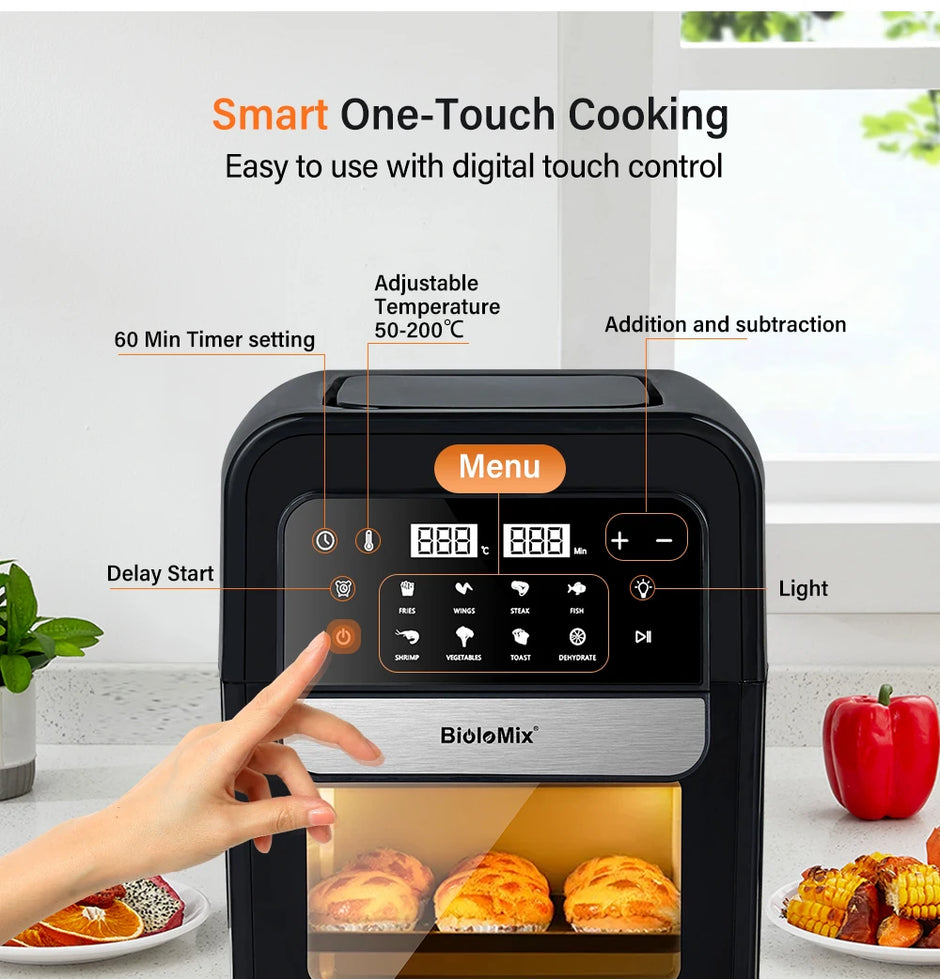 Multifunctional 7L Air Fryer Oiless Electric Oven, Dehydrator, Convection Oven, Touch Screen Presets Fry, Roast