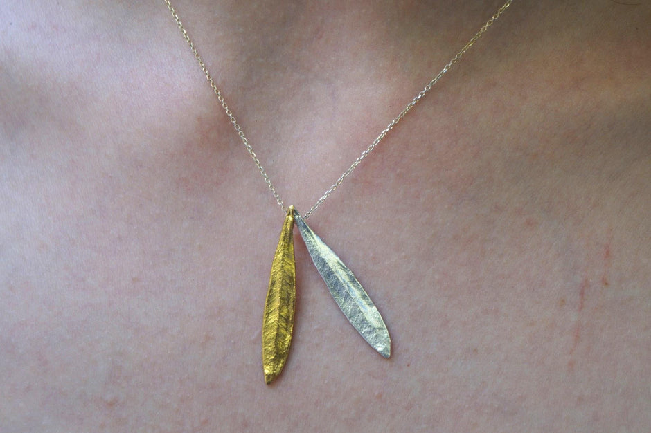 Real Olive Leaf Pendant, Handmade Nature Jewelry, Organic Minimalist Necklace, Gift for Health & Longevity, Gold or Sterling Silver 925