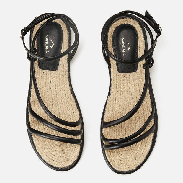 Angico Black Leather Strappy Flat-1