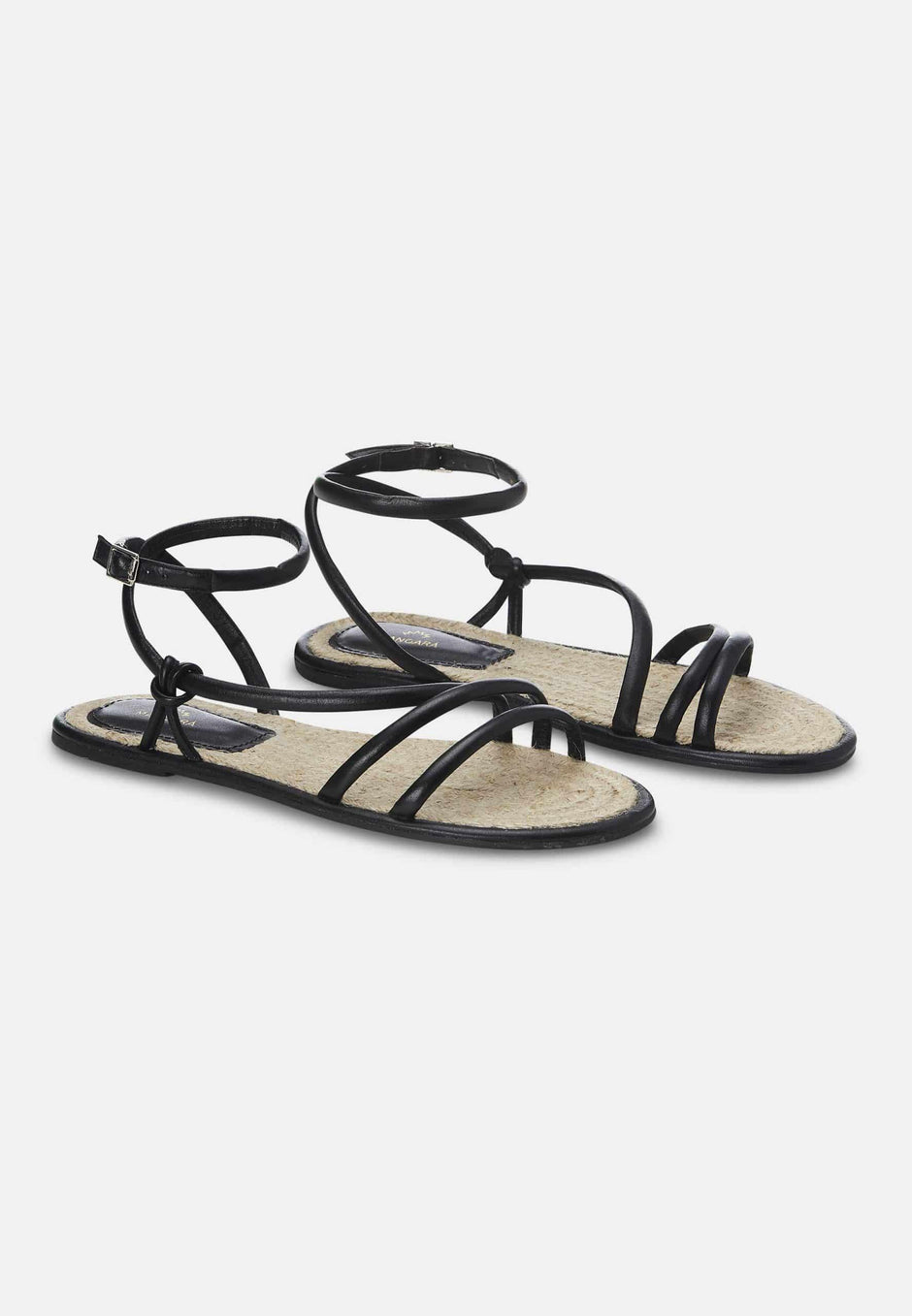 Angico Black Leather Strappy Flat (Copy)