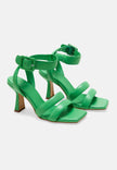Uvaia Calf Green Leather Sandals – 8.5cm Sculpted Heel
