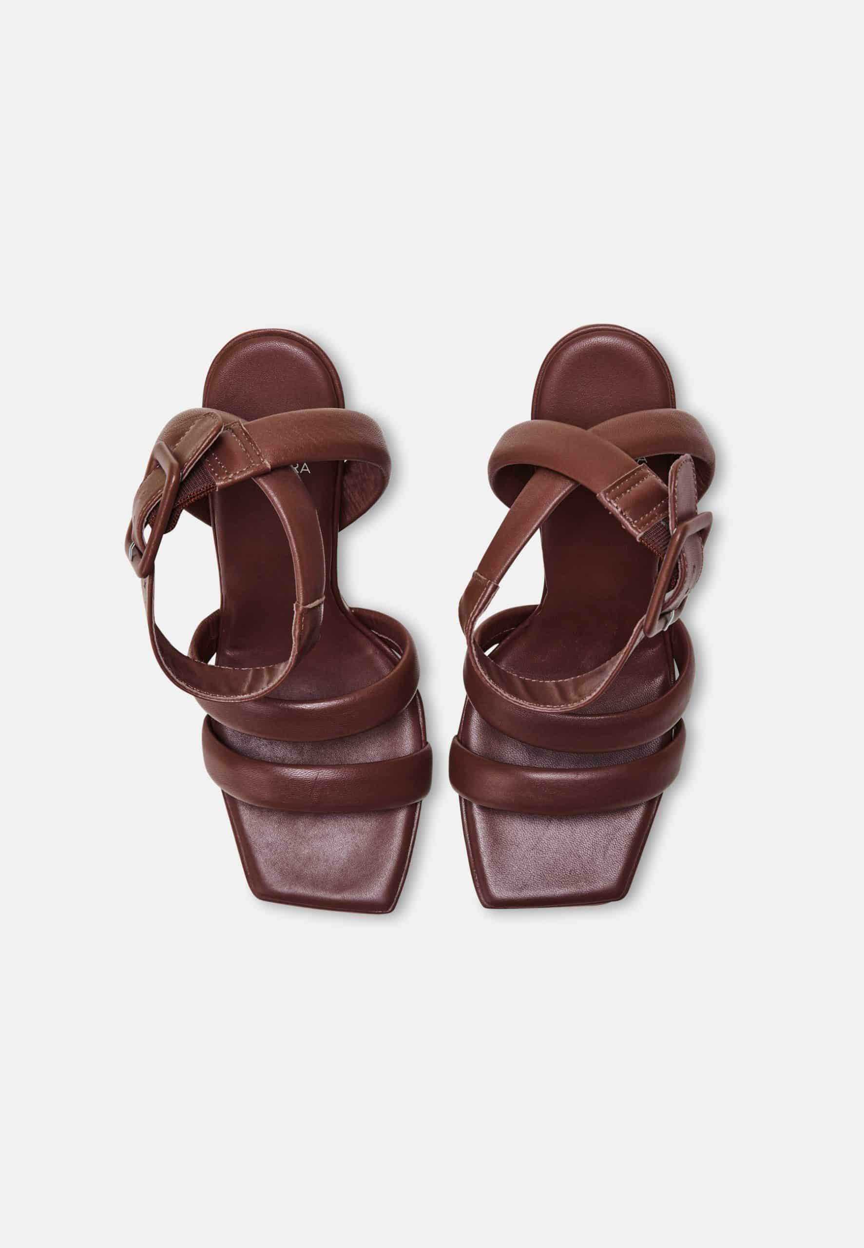 Uvaia Calf Chocolat Leather Sandals – 8.5cm Sculpted Heel