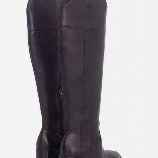Canna Black Calf Leather Knee-High Riding Boots – 6.5cm Block Heel