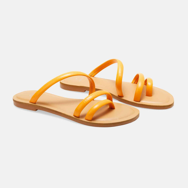 Cacau Calf Orange Leather Three-Strap Slide Sandals-1