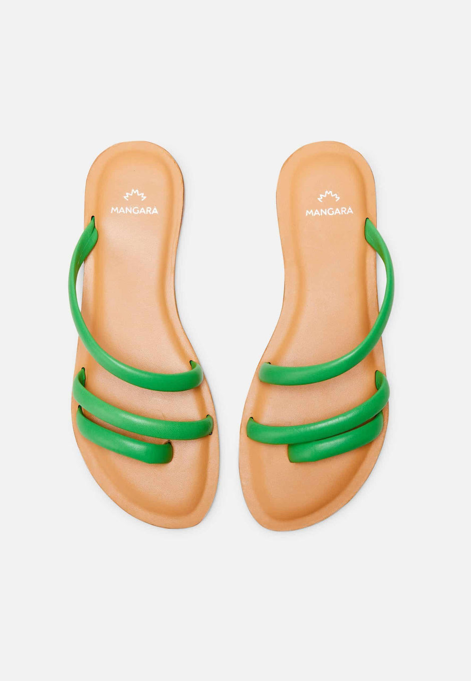 Cacau Calf Green Leather Three-Strap Slide Sandals