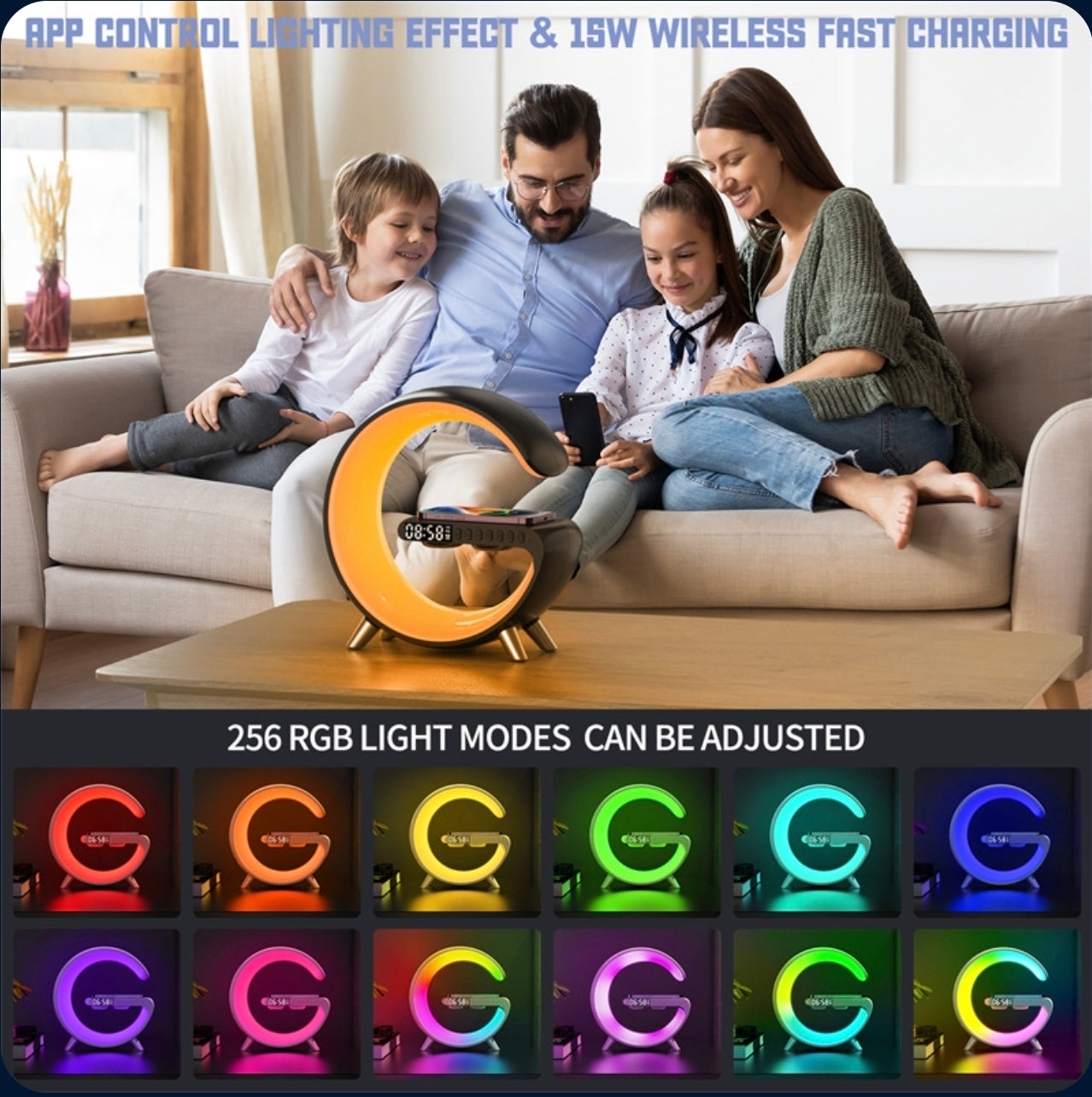 New Intelligent G Shaped LED Lamp Bluetooth Speake Wireless Charger Atmosphere Lamp App Control For Bedroom Home Decor