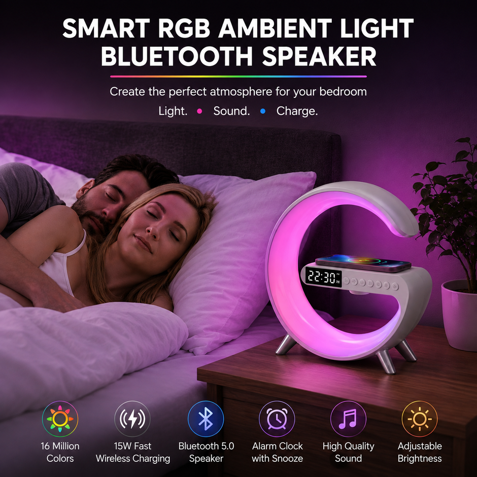 New Intelligent G Shaped LED Lamp Bluetooth Speake Wireless Charger Atmosphere Lamp App Control For Bedroom Home Decor