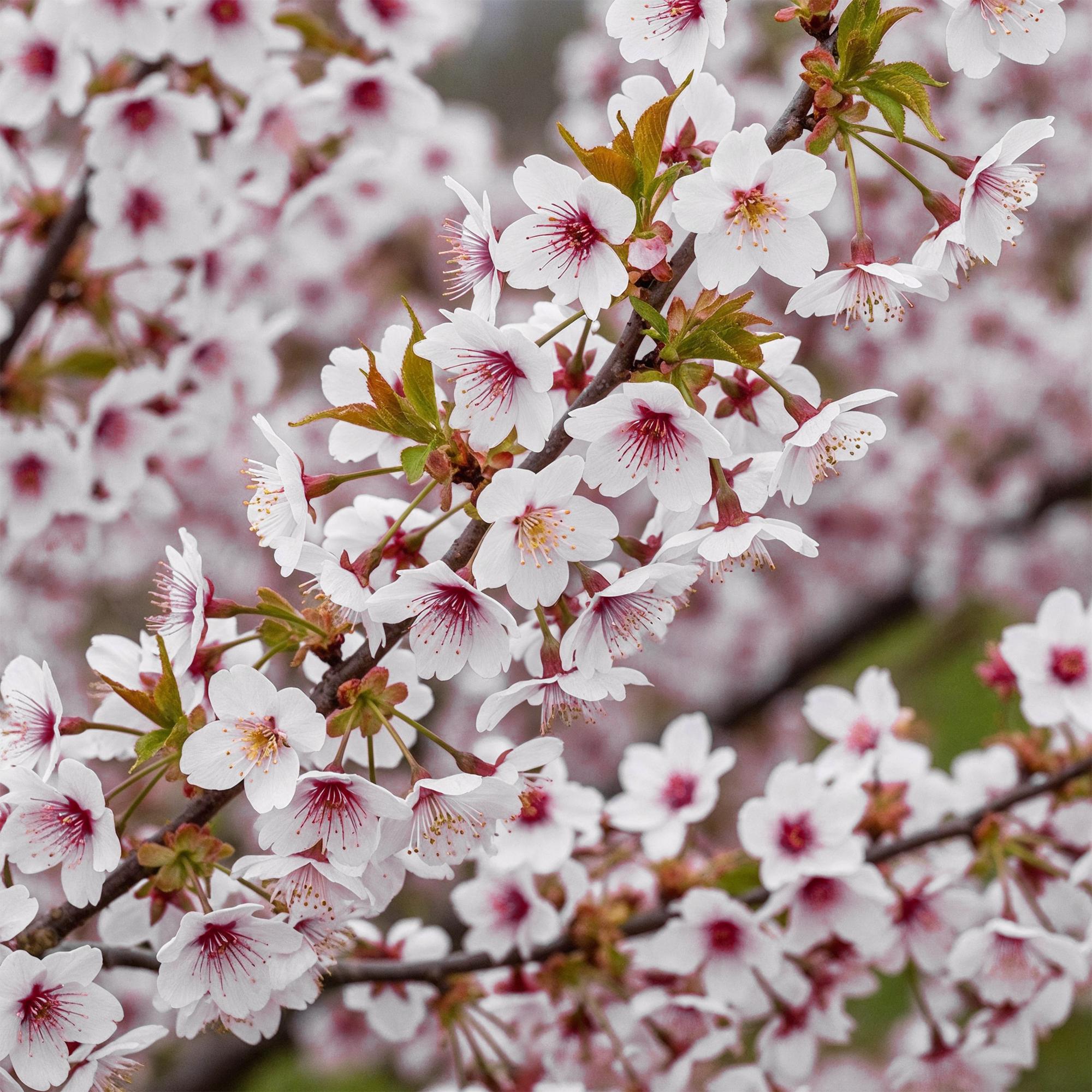 Fuji – Kirsche Prunus incisa Kojou – no – mai – 19cm Höhe ca.90cm – Weiß blühende Terrassenpflanze – Winterhart & laubabwerfend